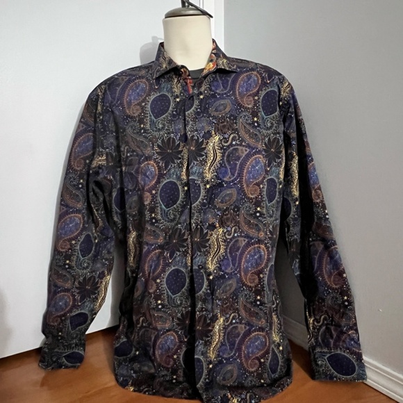 7 Downie St. Men's Shirt Size 8 Large Multi Color London Couture - Picture 6 of 9